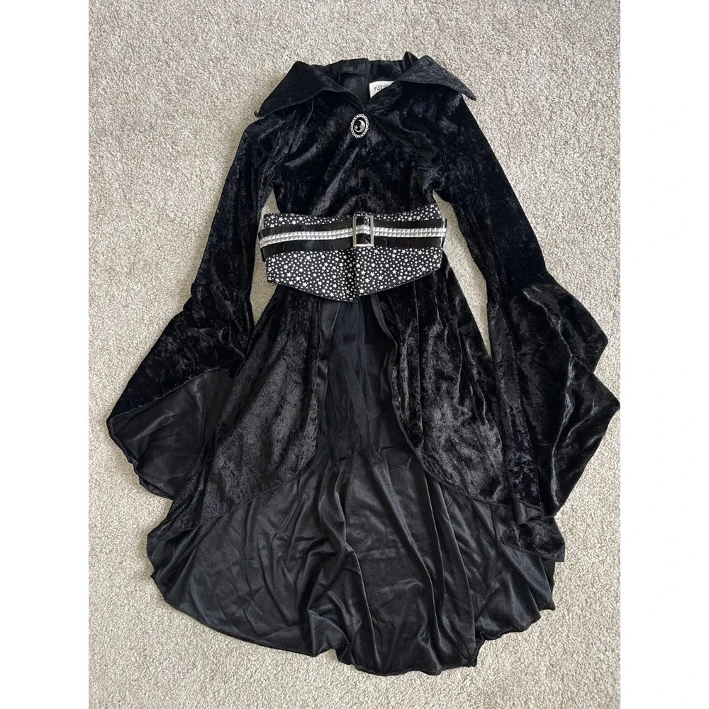 Rubies Coven Witch Costume Girls Medium 7-8 Black Velvet Dress Leggings Hat